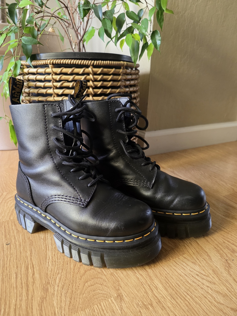 Dr. Martens Women's Jadon Black Leather Platform Lace-Up Boots